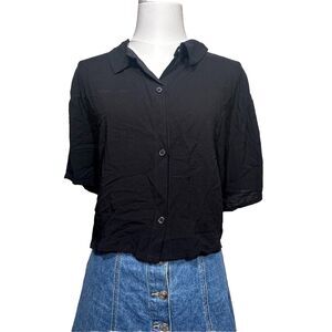 NWT H&M Divided Black Button Front Crop Shirt Size XL LivaEco Viscose